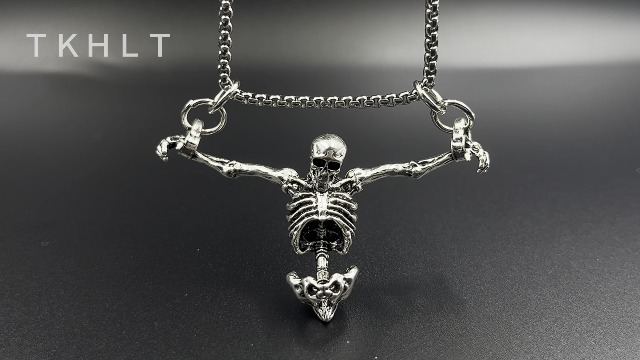 TKHLT Punk Skeleton Skull Necklace Captivity Skull Pendent Biker