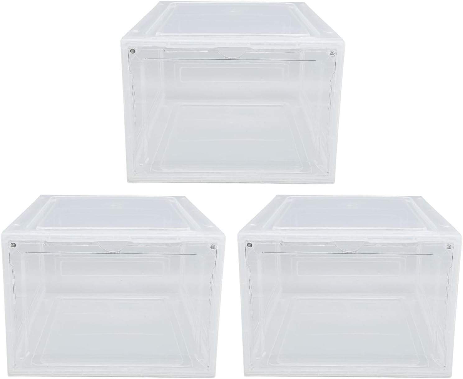 Fdit Shoe Storage Box Stackable Transparent Organizer for Shoes Clothes Home 15 Pieces Set(Under Bed Closet Garage) PPSilver (3Pcs)