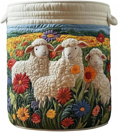 Image of Quilted Laundry Basket With Handles,boho storage basket,quilted basket | aesthetic decorative laundry basket ,washable storage basket,for storing clothes, blankets, and thing
