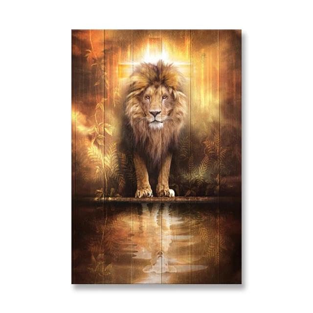 Tableau Jésus Lion Chrétien 50x70cm déco salon moderne