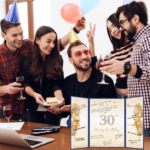 Image of DARUNAXY Blue Gold 30th Birthday Party Decorations, Blue Happy 30th Birthday Alternative Signature Guest Book for Men Women Cheers to 30 Years Old Gifts 30 Birthday Signing Card Board Party Supplies