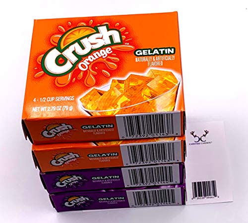 Crush Grape Gelatin and Orange Gelatin Bundle with Jello Shot Recipe Cards from Carefree Caribou! Includes Two (2) 2.79oz Boxes of Grape Crush Gelatin and Two (2) 2.79oz Boxes of Orange Crush Gelatin