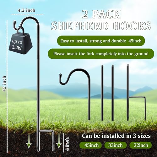 Image of 2 Pcs 45 Inch Shepherds Hook for Outdoor Adjustable Bird Feeder Pole Metal Steel Shepard Hooks for Hummingbird Stand Feeder Pole for Garden Plant, Lantern, Hanging Wedding Decor
