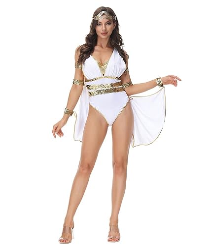 Ulalaza Fiesta de Halloween trajes de rol femenino Cleopatra diosa griega uniforme de Guerrero romano antiguo - D - L