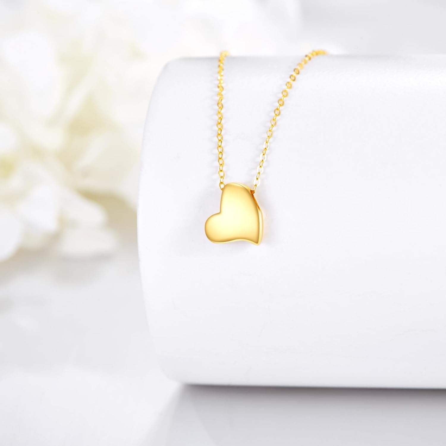 DOVRAN 14K Solid Gold Heart Necklace for Women Real Yellow Gold Love Heart Pendant Minimalist Jewelry Birthday Christmas Gifts for Wife Mom