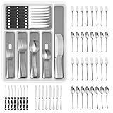 48Pecas Jogo de Talheres, Jogo de Talheres Inox, Talheres, Prata, Faqueiro, Conjunto de Talheres, Para Presentes, Caixa de Armazenamento Removível