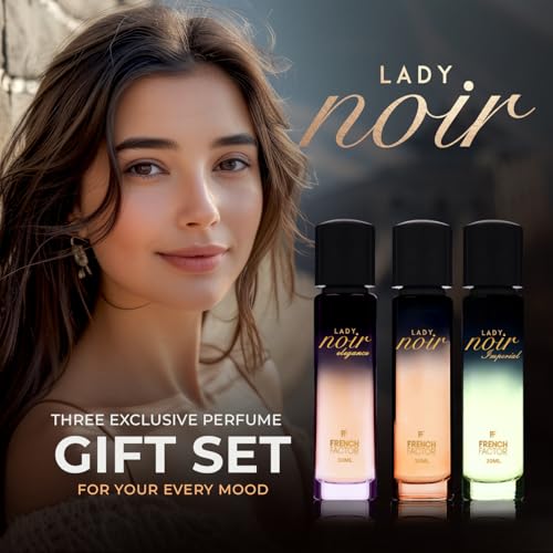 Image of French Factor Lady Noir Perfume Gift Set For Women Long Lasting Luxury Eau De Parfum With Fresh Aromatic Notes Party Perfume For Girls Made In India (Pack of 3, 30ml each)