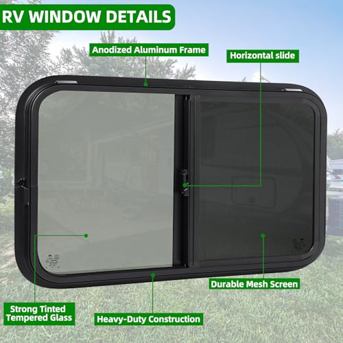 Image of 48 inchW x 22 inchH RV Windows for Cargo Trailer Camper,Tinted Horizontal Sliding | RV Cargo Trailer Camper Window Replacement w /Screen&Trim Ring,Fit 15 /16 inchor 1-3 /8 inch Thick Wall,Allow Error 1 /16 inch,DOT Approved