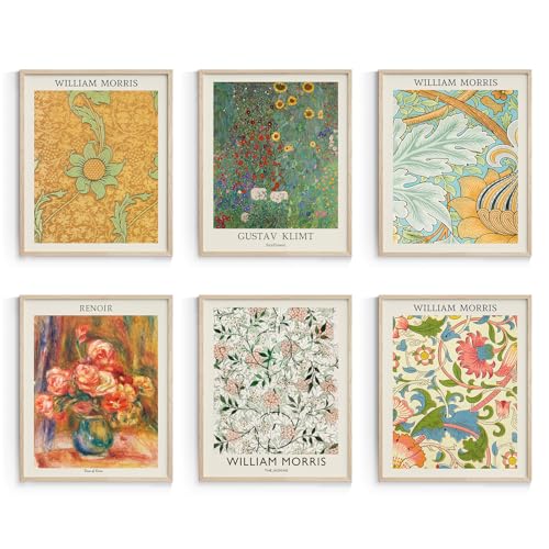 Image of Habseligkeit William Morris Wall Art Prints, Retro Wall Decors for Room Aesthtic, Warm Posters for Bedroom Decor Aesthetic Unframed, 8x10in, Set of 6