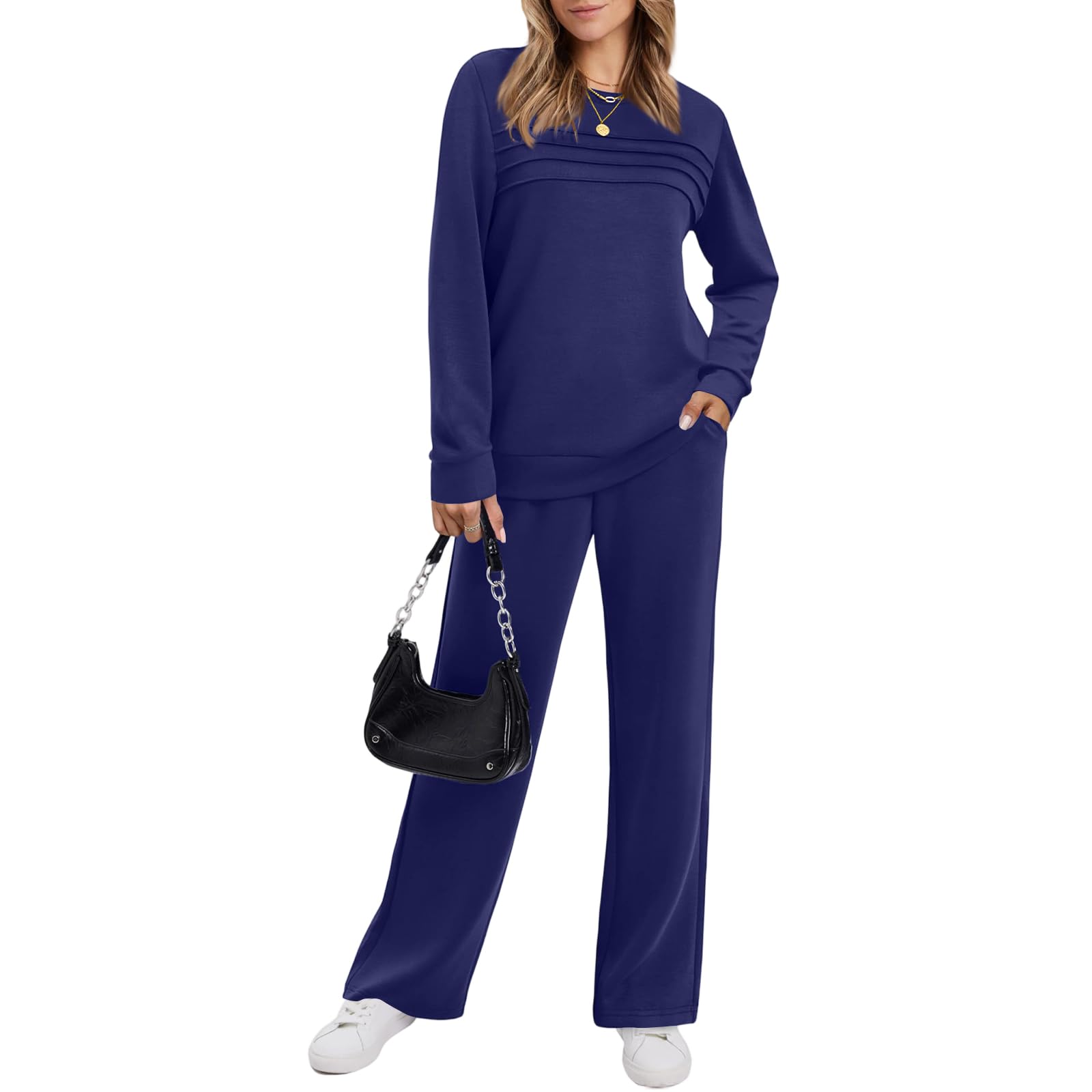 Lounge Sets for Women Crewneck Sweatshirts Wide Leg Sweatpants Comfy Loungewear Sweatsuits 2 Piece Sets