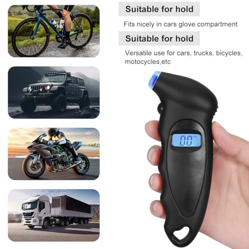 Image of KVAEY Digital Tire Pressure Gauge, 150 PSI 4 Settings Accurate Tire Gauge with Non-Slip Grip, Backlight LCD Tire Pressure Gauge Reader Checker Tool for Car Truck Bicycle Motorcycle (Black)