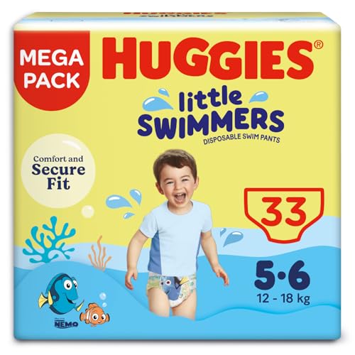 Huggies Little Swimmers Swim Nappies Size 5-6 - 33 Pants - Maximum Protection Swimming Nappies with Leak Guards - All-Round Stretchy Waistband