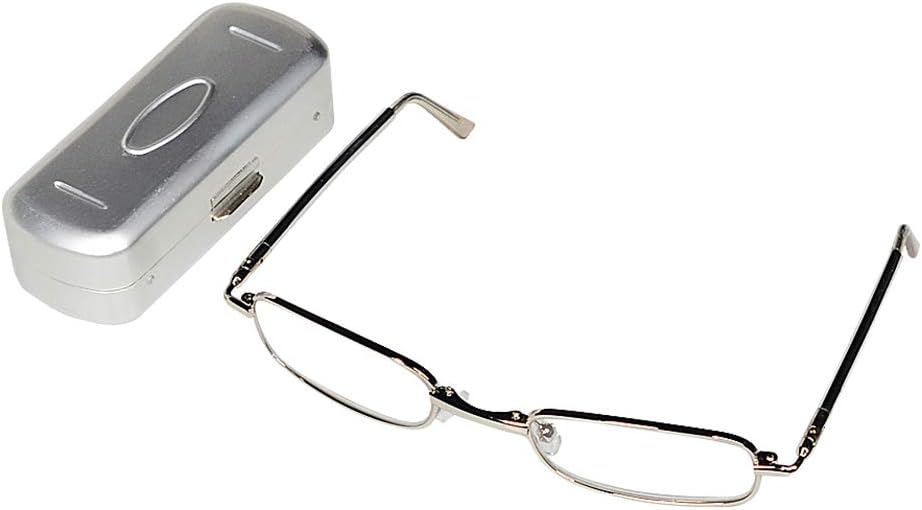 Jambo Unique Stainless Steel Full Frame Travel Pocket Eyewear Slim Folding Foldable Reading Glasses +2.50 Spectacles Reader Hard Case