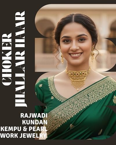 Image of Mansiyaorange South Indian Temple Style Choker with Floral Necklace & Earrings | Traditional Gold Plated Kempu Kundan Stone Jewelry Set for Women