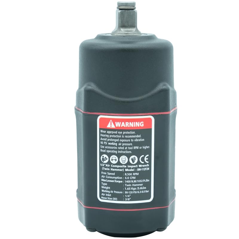 BESWELL® Avvitatore pneumatico ad alta coppia di torsione del peso leggero da 1/2 "con un massimo di 1180 Foot-Pounds Max Allenta la coppia di uscita BW-112F2N