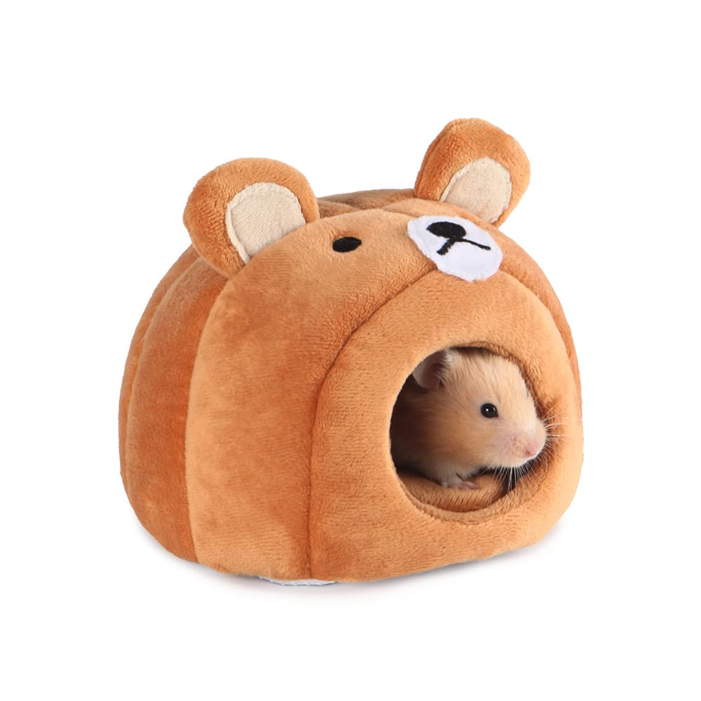 Guinea Pig Cave Bed, Small Animal Washable Cage Accessories Pet Hideout Bed House Anti-Slip for Hamsters,Chinchilla and Hedgehogs (Bear)