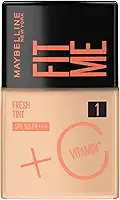Maybelline NY Fit Me Fresh Tint Base Líquida, Proporciona Efeito Glow Natural, Controla a Oleosidade e Uniformiza a Pele com Vitamina C e FPS 50, Cor 01, 30ml