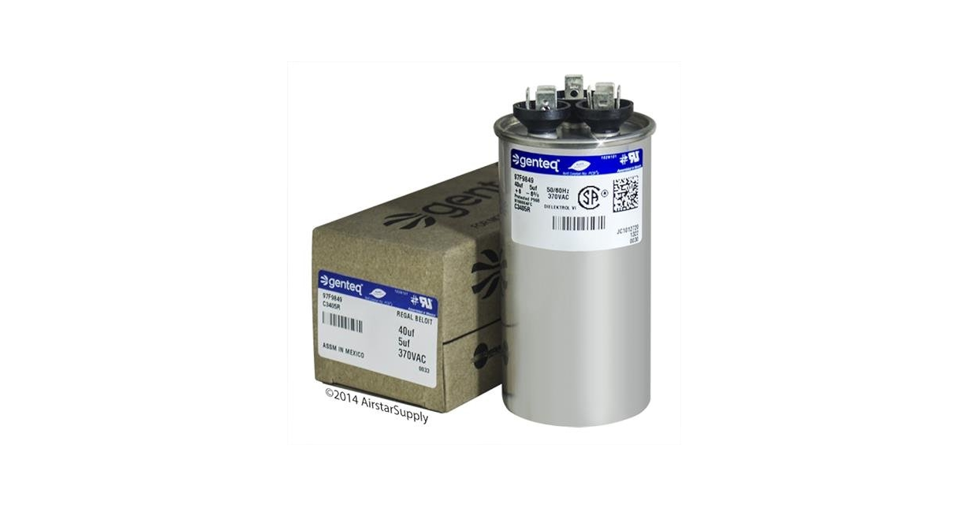 1003335-08 - 40 + 5 uf MFD 370 Volt VAC - Lennox Round Dual