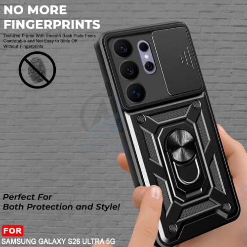 Image of AESTMO Tough Armor Samsung Galaxy S26 Ultra 5G Bumper Back Case Cover | Ring Holder & Sliding Camera Shield Cover | 360 Degree Protection Back Case Cover for Samsung Galaxy S26 Ultra 5G (Black)