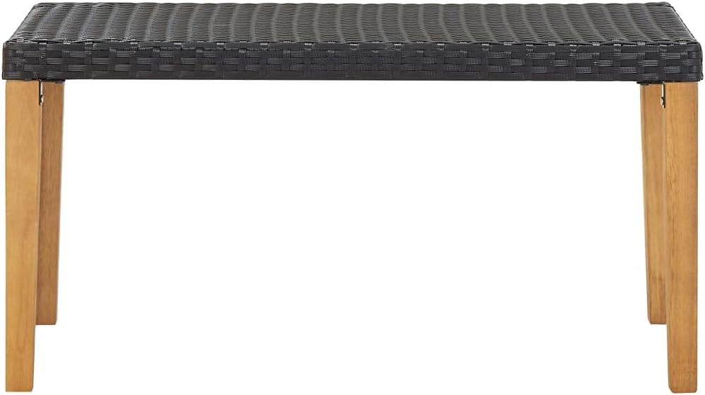 Patio Benches Patio Bench 47.2" Black Poly Rattan and Solid Acacia Wood,Versatile Patio Bench with Acacia Wood Legs for Outdoor Relaxation Outdoor Furniture & Accessories