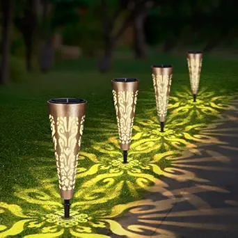Springwind 8 Packs Metal Solar Lights Outdoor Waterproof Solar Pathway Lights Solar Garden Lights with Unique Light Pattern Solar Yard Lights Landscape Lighting for Pathway Walkway Driveway