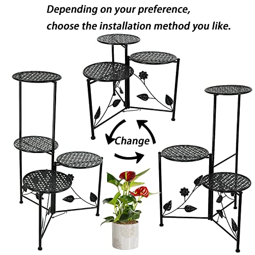 Nakupe Plant Stand Indoor Outdoor, 3/4 Tier 30" Tall Metal Flower Pot Holder Shelves, Tiered Plant Rack Organizer, Planter Display Storage Shelf For Patio Balcony Garden Living Room Corner(Black) #TOP3