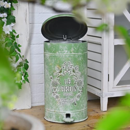 Image of Dog Poop Trash Can with Lid-15L /4Gal,Commercial Outdoor Retro Metal Garbage Can with Foot Pedal,Perfect for Shopping Mall,Office,Pets Park,Backyard