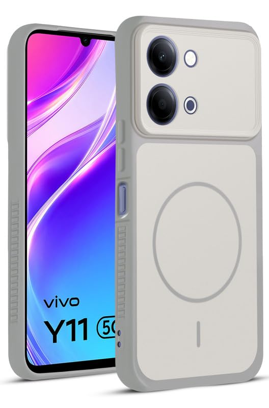Image of Mr. Case Back Cover for Vivo Y11 5G | Ring Design Protective Case with Camera Cut Protection | Anti Slip Grip | Shockproof Mobile Cover - Grey-White