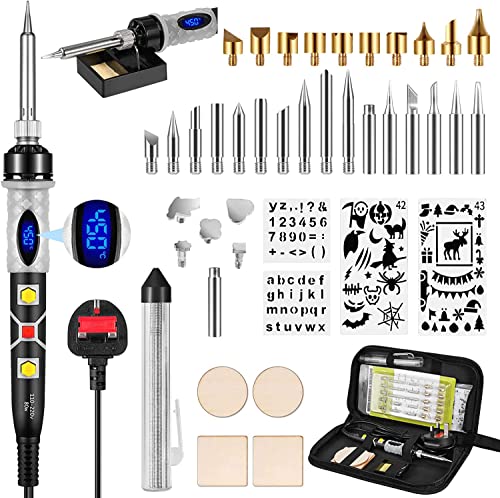 Pyrography Pen Kit 43Pcs Wood Burning Kit 80W with Adjustable Temperature 200~450 Pyrography Wood Burning Tool Set DIY for Embossing/Carving/Soldering/Pyrography