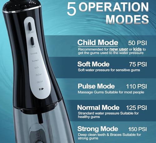 Image of CPENSUS 360 water flosser for teeth 350 ml water tank wih 5 pressure modes & 4 Jet tips nozzles IPX7 water proof 1500mAH battery portable dental floss for teeth cleaner travel oral irrigator 6 months warranty