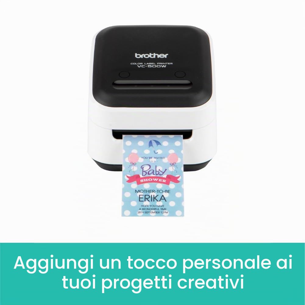 Brother VC-500W stampante per etichette [CD] ZINK [Zero-Ink] A colori 313 x 313 DPI 8 mm/s Con cavo e senza cavo Wi-Fi (VC500WCR FULL-COLOR - LABEL PRINTER)