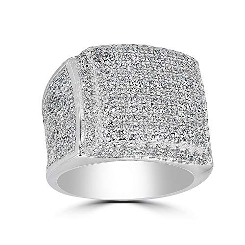 Solid 925 Sterling Silver Men's Ring - Iced Ring - Icy Hip Hop Square Micropave Men's Hip Hop Ring