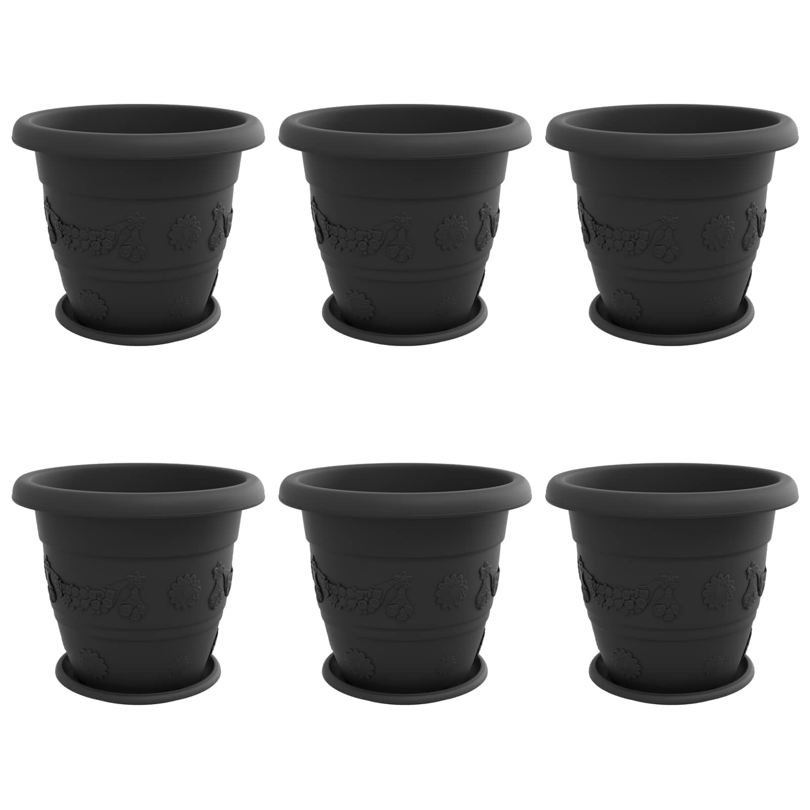 Doniczki 6 sztuk Czarny Ø 39 x 32 cm Plastikowe z Otworami Drenażowymi Nowoczesne Donice Do Wnętrz i Ogrodu Wysokiej Jakości Lekkie Trwałe