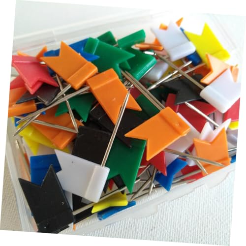 Toyvian 100pcs Colorful Map Flag Push Pins Tacks Steel Tacks with Plastic Flags Head for Travel Map Cork Board Bulletin (Random Color) image 3