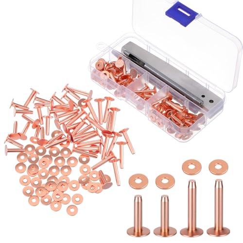 100Pcs Copper Rivets for Leather Burr Setter for Shoes Grounding #9#12 Brass Rivets for Leather Work Leathercraft Rivet Setter with Hole Punch Cutter for Belts Wallets Handbags Collars