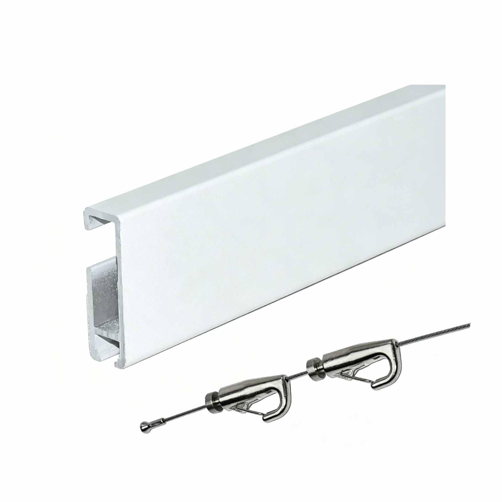 Versatile Wall Hanging Track, Minimalist Artwork Display Rail with 1m Track and 2 Hook, Gallery Style Art Display System for Home Use(White,200cm)