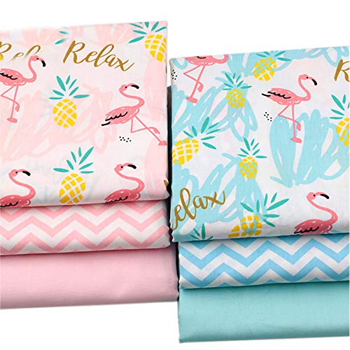 BYY 6 Piezas 40 x 50 cm (15.7 x 19.7) Flamingo Prints Tela de algodón para Quilting Patchwork Fat Quarters Costura Manualidades Suministros