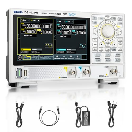 RIGOL Generador de Funciones, DG852 Pro Generador de Señales,50 MHz,2 Canal,Resolución de 16 bits,Pantalla táctil HD de 7 pulgadas,Ultra portátil,Ideal para pruebas en campo y enseñanza en laboratorio