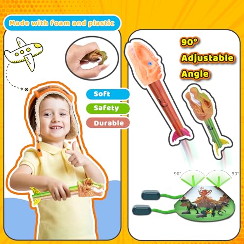 Dinosaur Rocket Launcher for Kids, 8 Rockets with 2 Launcher Pads, Launch Up to 100 Ft, Dinosaur Toys for Kids, Outdoor Toys, Birthday Gifts for 3 4 5 6 7 Year Old Boys Girls - Image 5