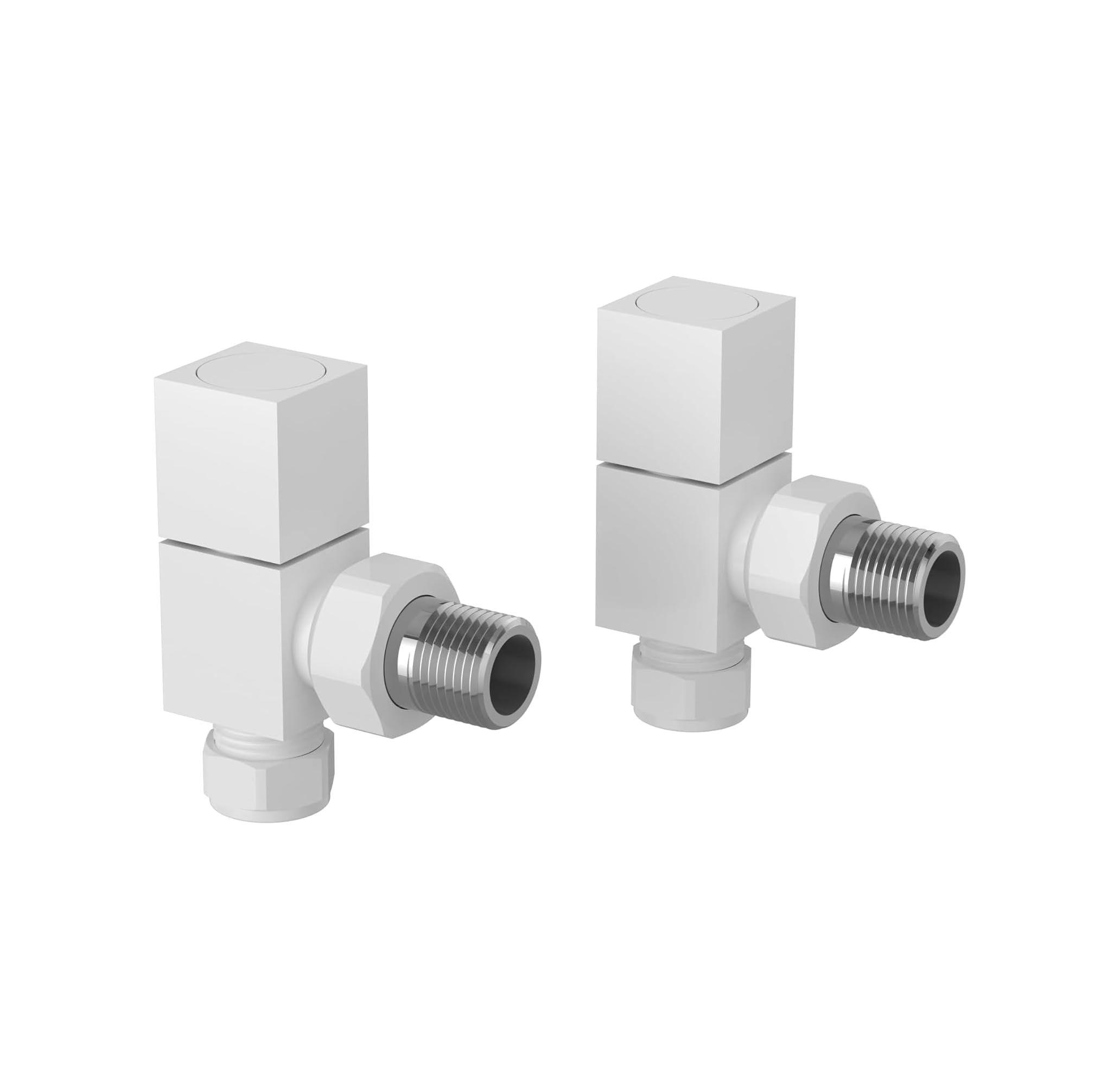 TC Square Angled Radiator Valves 15mm Square Modern Radiator Valves for Heated Towel Rails & Central Heating Radiators White Radiator Valves Pair