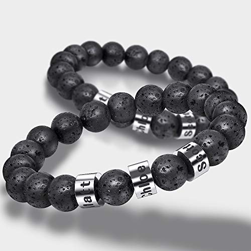 Personalized Stone Beads Bracelets For Men Lava Beads Name Bracelet Tiger Eye Beads Bracelet With Custom Name Engraved Bracelet For Fathers Day (Lava Stone, 4 Beads) #TOP5