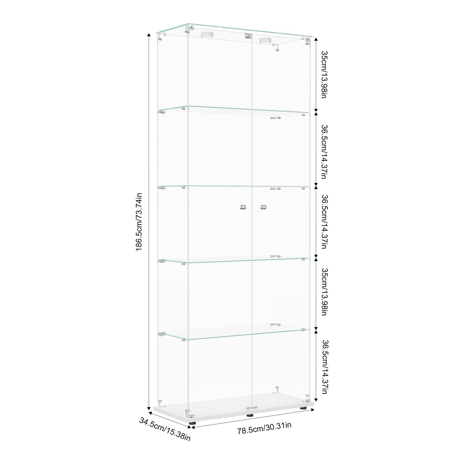 Vetrine in Vetro da Terra con LED,Vetrina Espositiva con 5 Ripiani in Vetro,Vetrinetta Soggiorno Moderna con 2 Porta e Serratura,Vetrina Espositore per Collezionismo,Libri,Vino,Bianco