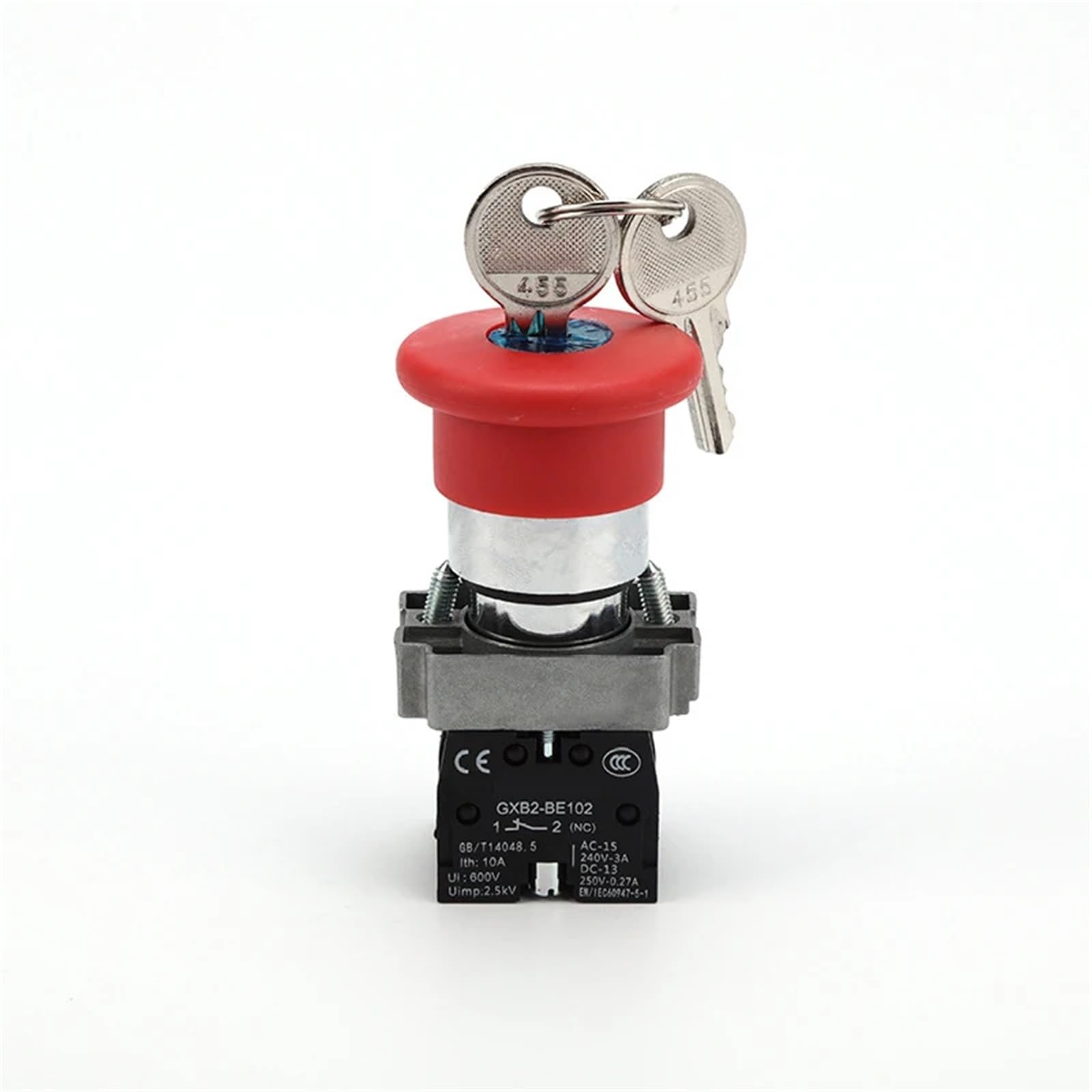 1 bouton d'arrêt d'urgence XB2 22 mm - Interrupteur rotatif à verrouillage - 1NO/1NO1NC - Verrouillage d'urgence (1NO1NC)