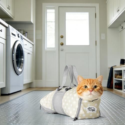 Image of Cinf Cat Nail Clipping Cleaning Grooming Restraint Bag (Free Muzzle) No Scratching Biting for Bathing Nail Trimming Injecting Examining((Beige Gray&Dot,M)