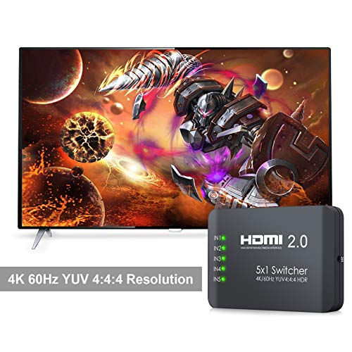 Neoteck 4K HDMI 2.0 Switcher 5 Porte Switch 5 Entrata 1 Uscita Supporta 4K@60Hz YUV 4:4:4 e HDR HDMI con Telecomando IR per Blu-ray PS4 Pro TV Laptop Projector HDTV