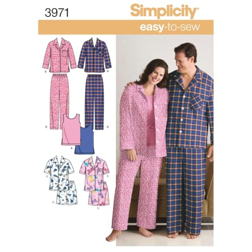 Simplicity Easy To Sew Men and Women's Matching Pajamas Sewing Patterns, Sizes XL-XXL