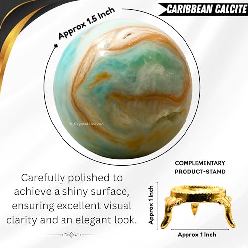 Image of Certified Caribbean Calcite Crystal Ball for Meditation - Premium Crystal Vastu Items for Home and Feng Shui Items for Good Luck - Ideal for Pooja Supplies and Spiritual Practices (1.5 Inch)
