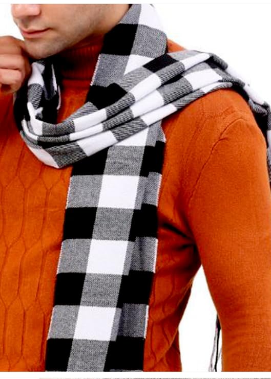 Checked Scarf, Black, White, Grey, 180 cm x 35 cm Checked Scarf, Black, White, Grey, 180 cm x 35 cm