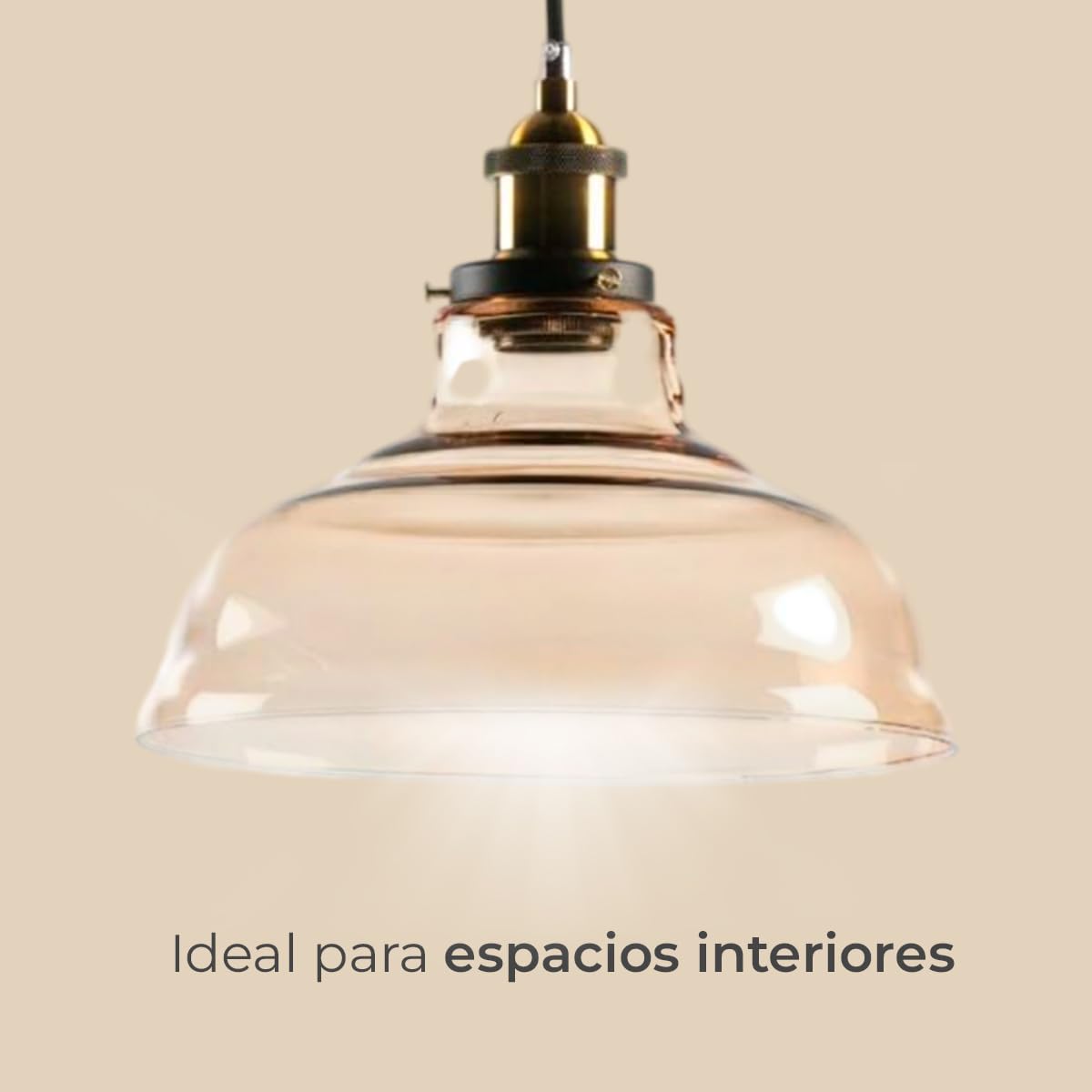 Lámpara Colgante de Vidrio Soplado Brio - Embellecedor Metálico Vintage – Ø28 cm – Casquillo E27 – Altura Ajustable 100 cm – IP20 - Ambar