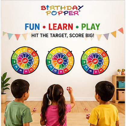 Image of Birthday Popper Birthday Return Gift for Kids Number Dart Boards, 3 Pcs | Sticky ball target game; colourful numbered scoring zones; indoor or outdoor play; math-learning activity for boys & girls